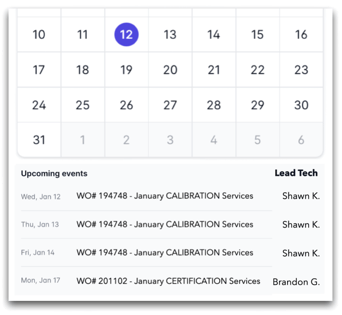 Work Order Calendar